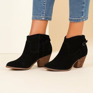 Splendid Black Suede Ankle Booties Zip Side Block Heel Chic Western Boot Sz 8.5